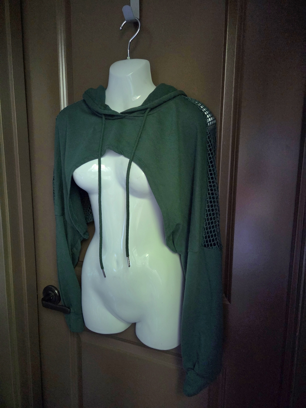 Women's Dark Green Cropped Hoodie Sweater